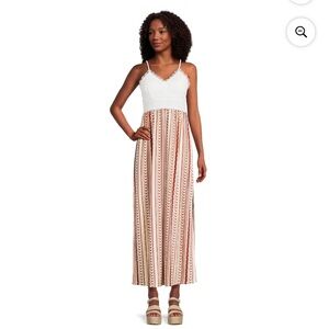 No Boundaries White and Brown Maxi Dress
